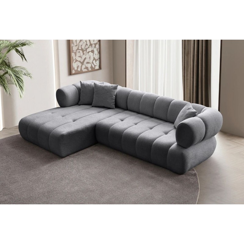 Γωνιακός Καναπές Αριστερή Γωνία - Petra - Χρώμα Σκούρο Γκρι - 280-170x90x70εκ