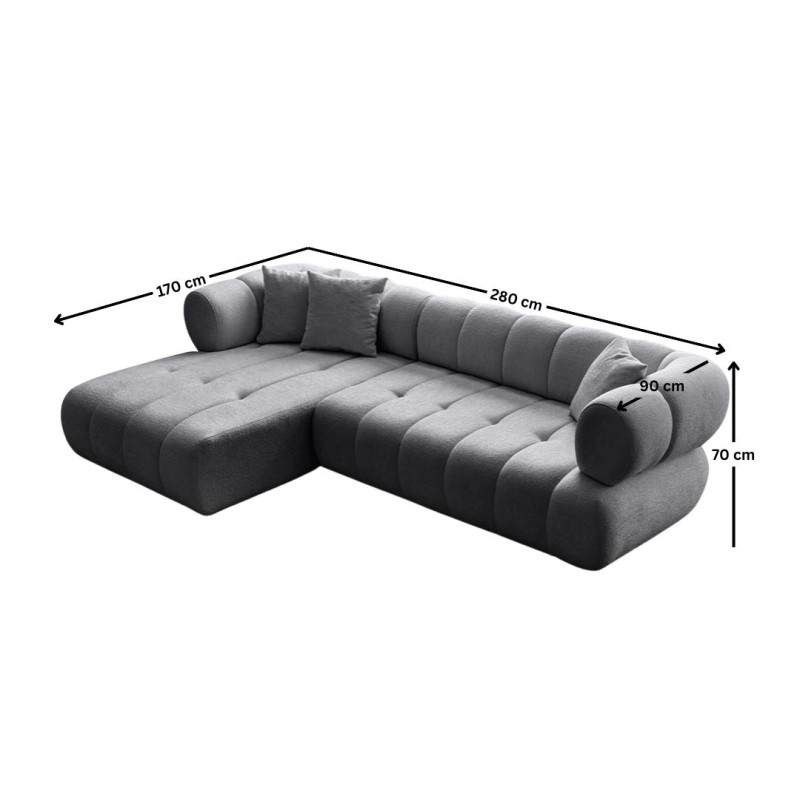 Γωνιακός Καναπές Αριστερή Γωνία - Petra - Χρώμα Σκούρο Γκρι - 280-170x90x70εκ