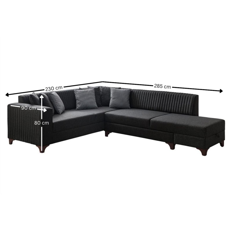 Corner Sofa-Bed West Right - Anthracite Anthracite