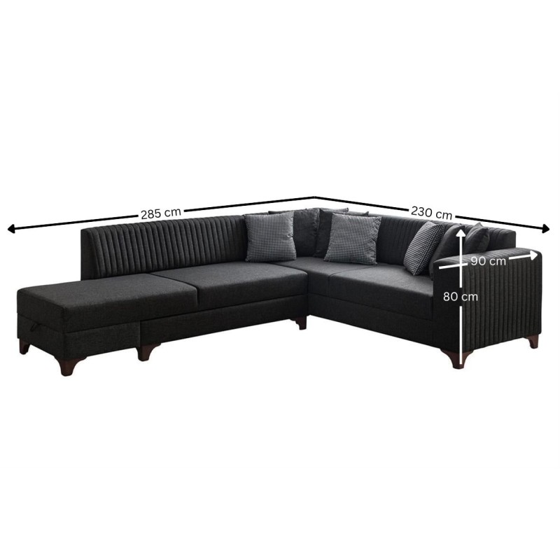 Corner Sofa-Bed West Left - Anthracite Anthracite