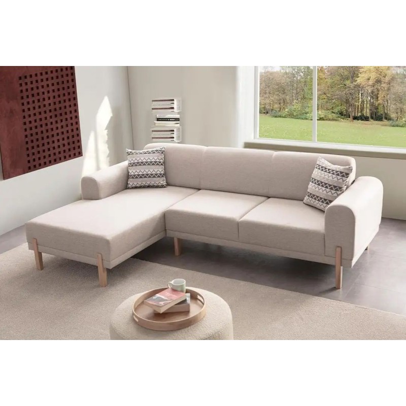 Corner Sofa-Bed Mocha Relax Left - Cream Cream