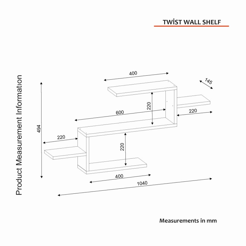 Ραφιέρα Τοίχου - Twist - Χρώμα Λευκό - 104x15x40εκ