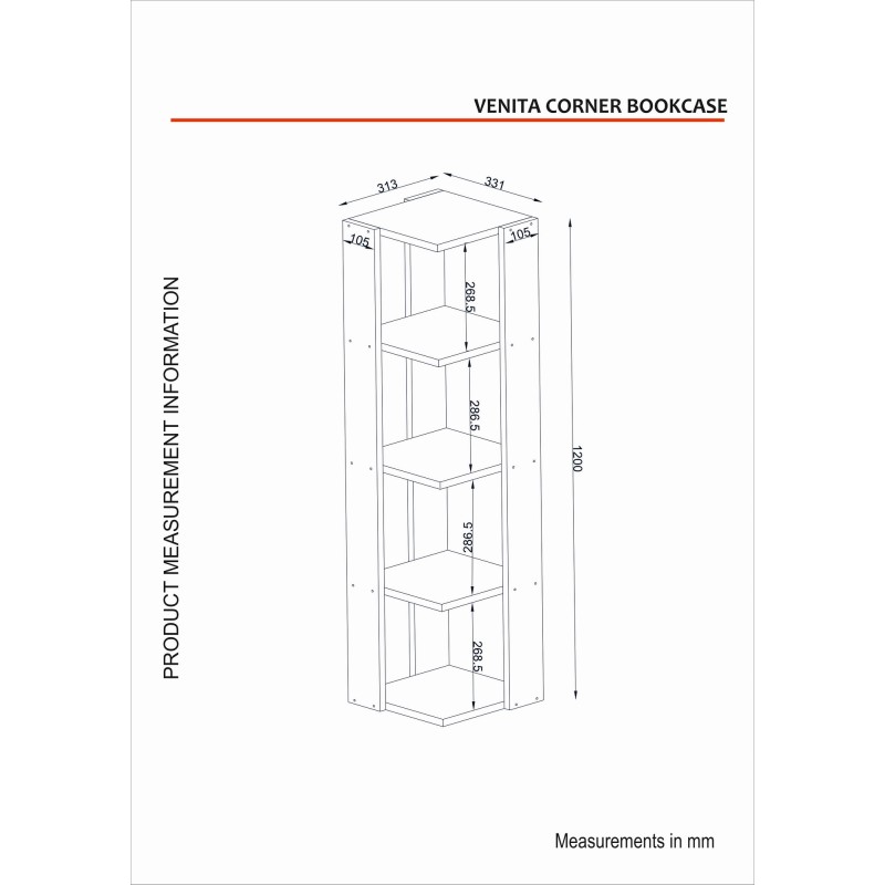 Βιβλιοθήκη - Venita - Χρώμα Λευκό - 32x32x120εκ