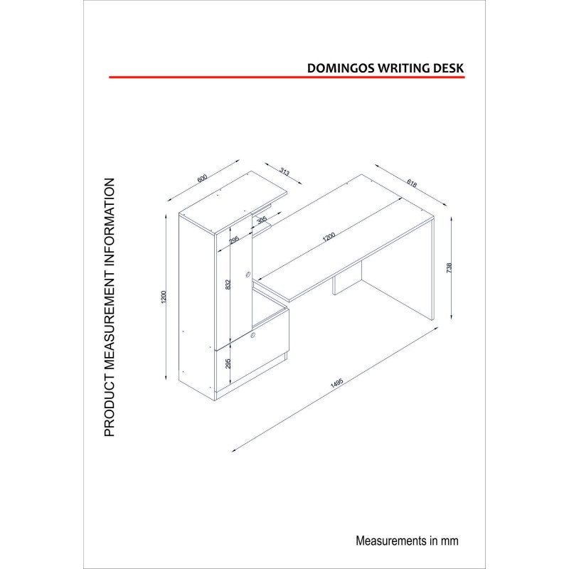 Hanah Home Study Desk Domingos - White White