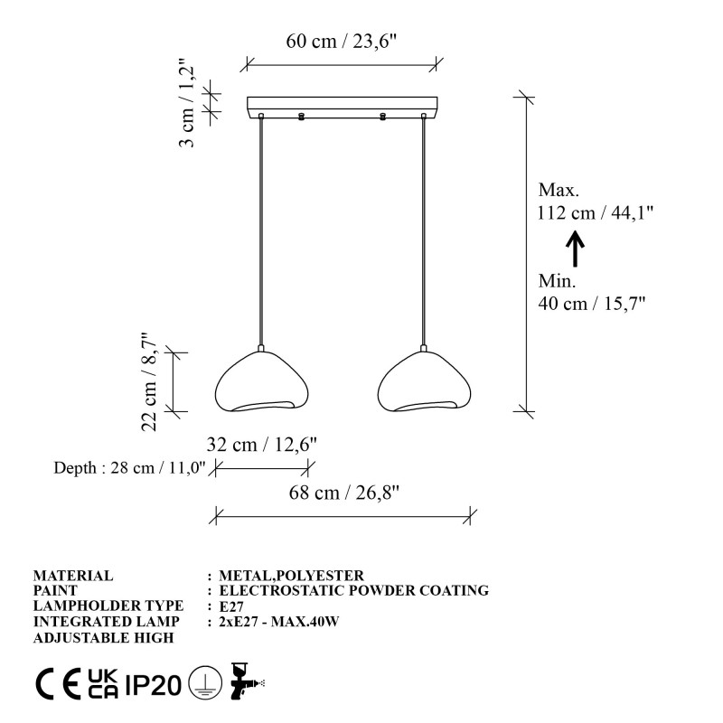 Chandelier LORA-30-2-C-LUNA White