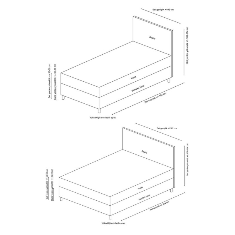 Single Bed Base & Headboard Vitalia 90 x 190 - Light Grey Light Grey