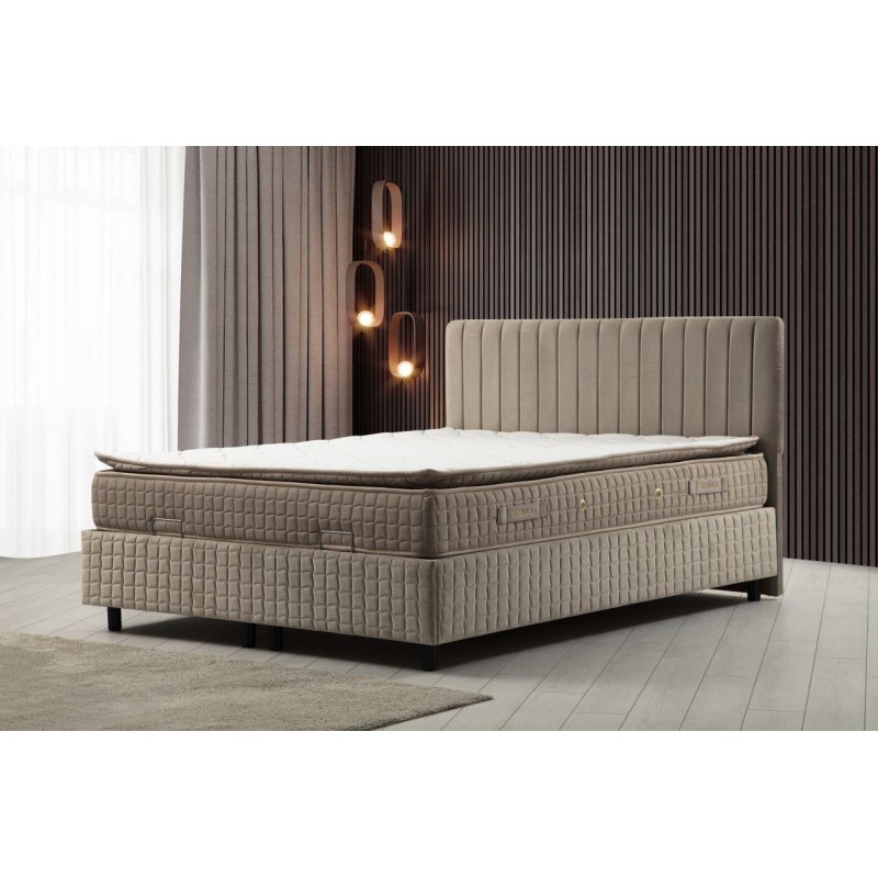 Single Mattress, Base & Headboard Safir Set 120 x 200 v2 - Brown Brown