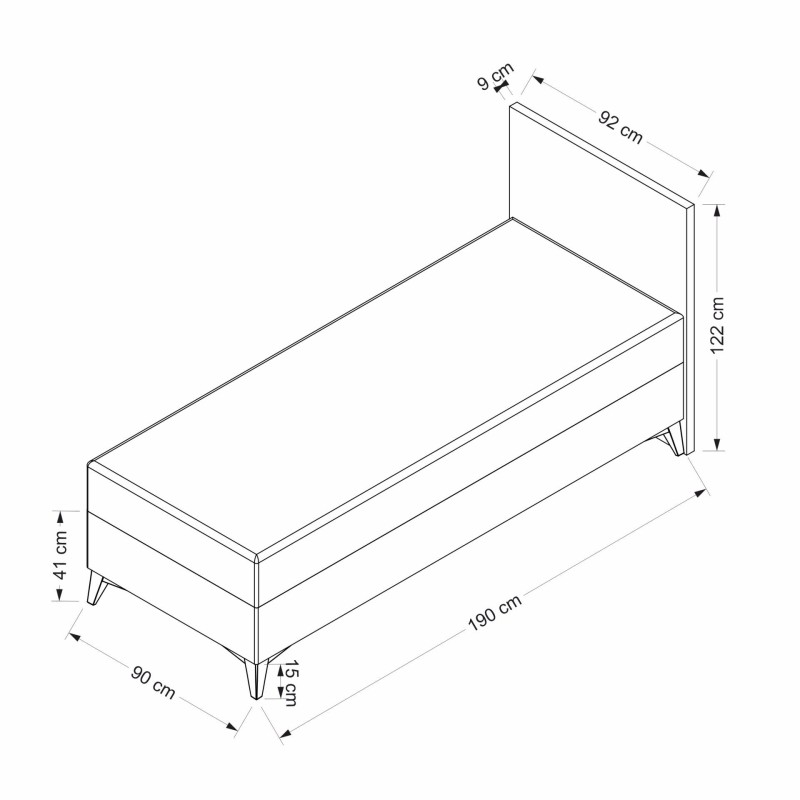 Single Bed Base & Headboard Rise 90 x 190 - Dark Grey Dark Grey
