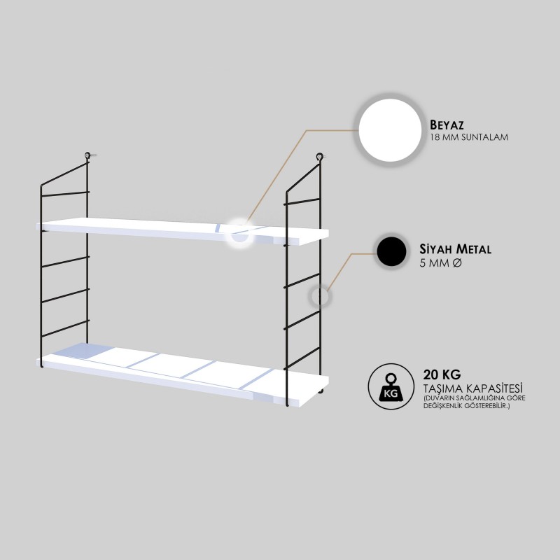 Hanah Home Wall Shelf Armoni 2li - White White