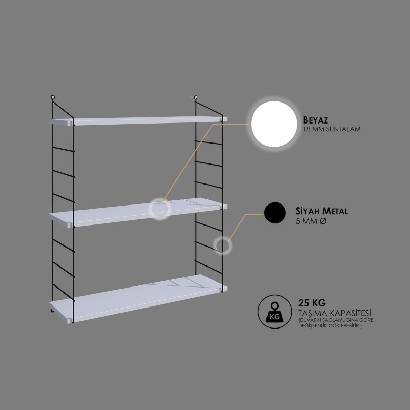 Hanah Home Wall Shelf Armoni 3lü - White White