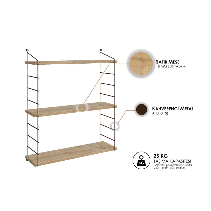 Hanah Home Wall Shelf Armoni 3lü - Oak Oak