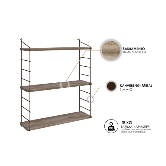 Wall Shelf Armoni 3lü - Sacramento Brown Hanah Home Wall Shelf Armoni 3lü - Sacramento Brown