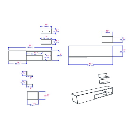 Σύνθεση Σαλονιού Zeplin - Χρώμα Λευκό - 120x29,6x29,3εκ