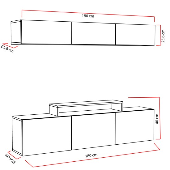 Σύνθεση Τηλεόρασης Line - Χρώμα Λευκό - 180x37.4x40εκ