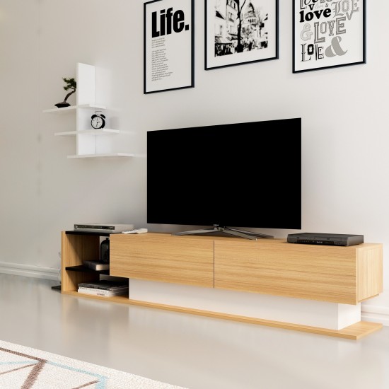 Έπιπλο Τηλεόρασης Liza - Χρώμα Teak Λευκό - 180x30x40εκ Έπιπλο Τηλεόρασης Liza - Χρώμα Teak Λευκό - 180x30x40εκ