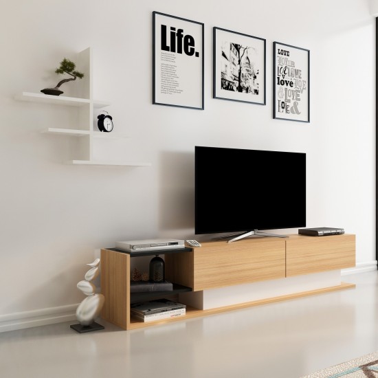 Έπιπλο Τηλεόρασης Liza - Χρώμα Teak Λευκό - 180x30x40εκ Έπιπλο Τηλεόρασης Liza - Χρώμα Teak Λευκό - 180x30x40εκ