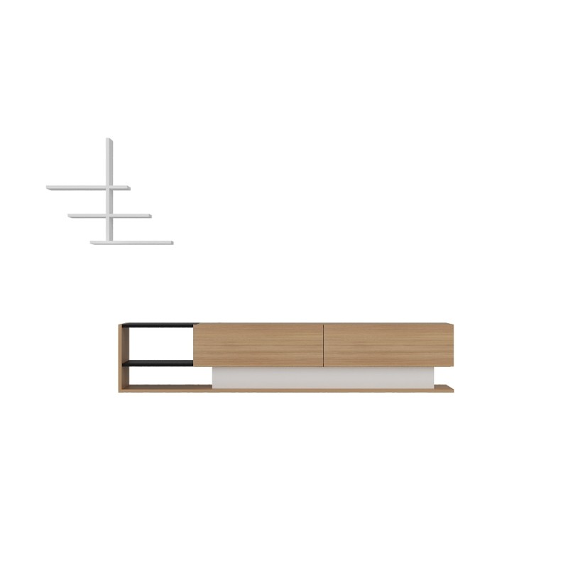 Έπιπλο Τηλεόρασης Liza - Χρώμα Teak Λευκό - 180x30x40εκ