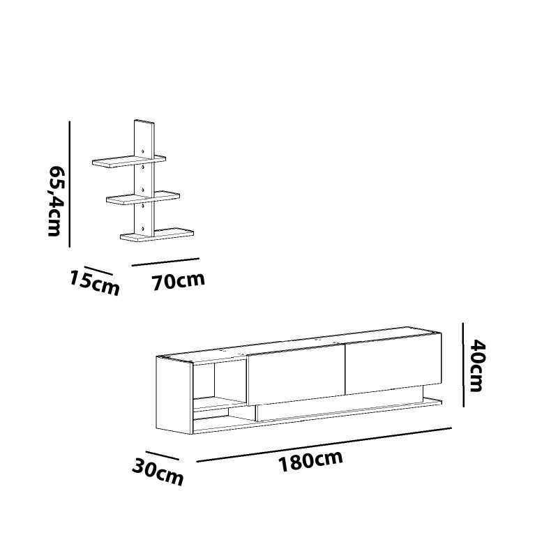 Έπιπλο Τηλεόρασης Liza - Χρώμα Teak Λευκό - 180x30x40εκ