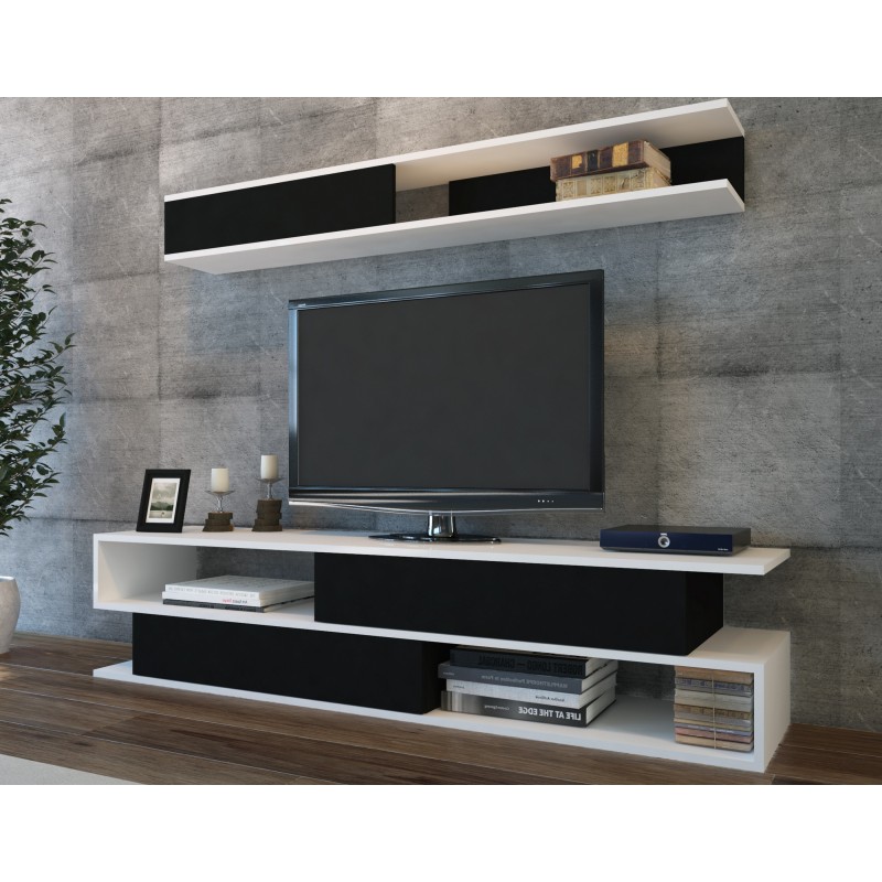 Σύνθεση Τηλεόρασης Sims - Χρώμα Λευκό Μαύρο - 176x31,5x39εκ