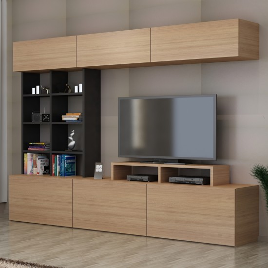 Σύνθεση Τηλεόρασης Sasa - Χρώμα Φυσικό Teak Μαύρο - 180x37x40εκ Σύνθεση Τηλεόρασης Sasa - Χρώμα Φυσικό Teak Μαύρο - 180x37x40εκ
