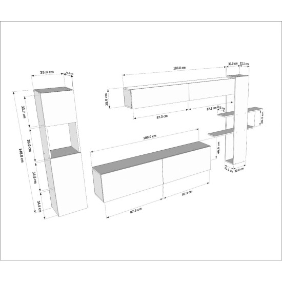 Σύνθεση Τηλεόρασης Maxi - Χρώμα Λευκό - 215x31,5x150εκ