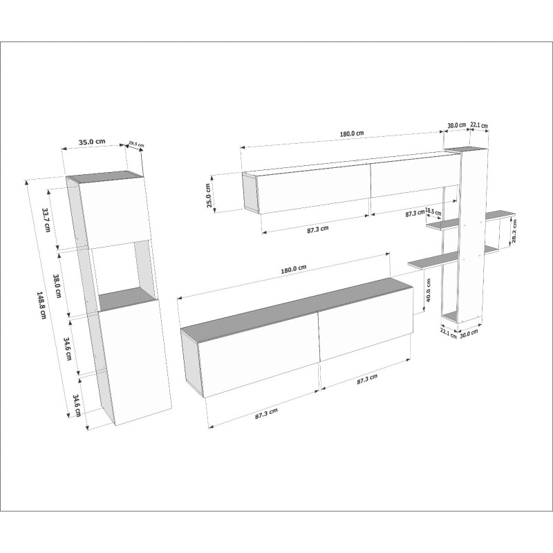 Σύνθεση Τηλεόρασης Maxi - Χρώμα Λευκό - 215x31,5x150εκ