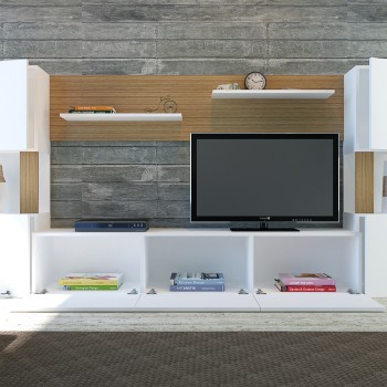 Σύνθεση Τηλεόρασης - Lore - Χρώμα Φυσικό Teak Λευκό - 160x31,5x125εκ