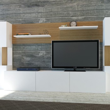 Σύνθεση Τηλεόρασης - Lore - Χρώμα Φυσικό Teak Λευκό - 160x31,5x125εκ