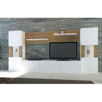 Σύνθεση Τηλεόρασης - Lore - Χρώμα Φυσικό Teak Λευκό - 160x31,5x125εκ