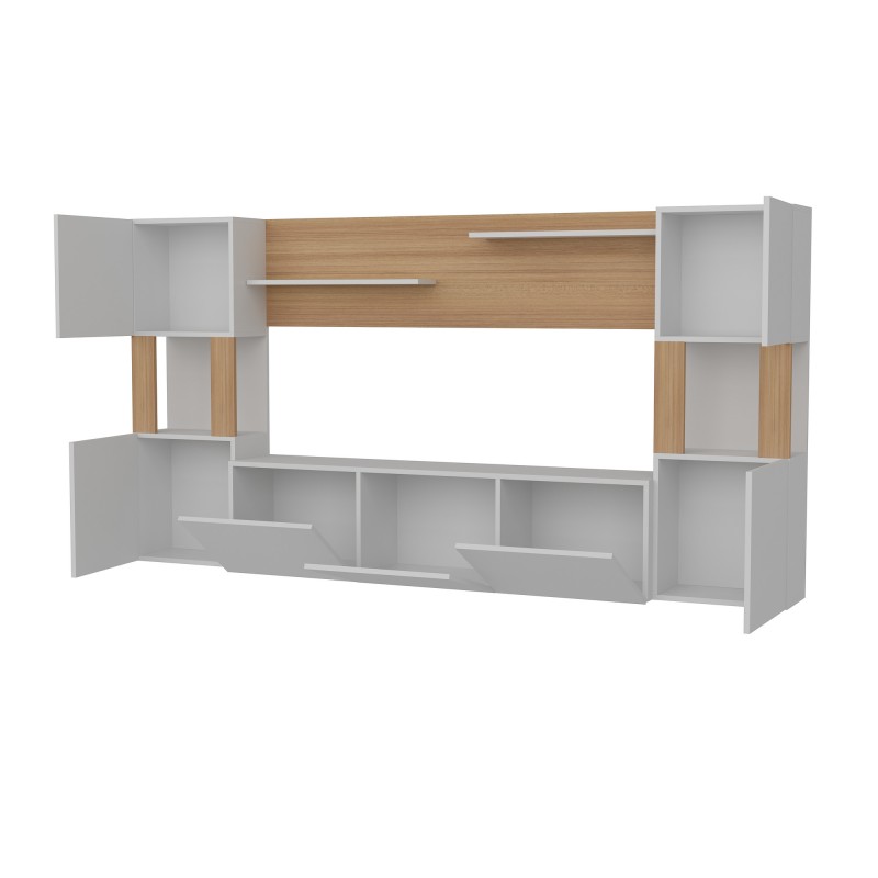 Σύνθεση Τηλεόρασης - Lore - Χρώμα Φυσικό Teak Λευκό - 160x31,5x125εκ