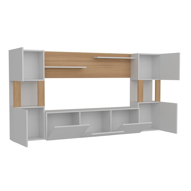 Σύνθεση Τηλεόρασης - Lore - Χρώμα Φυσικό Teak Λευκό - 160x31,5x125εκ