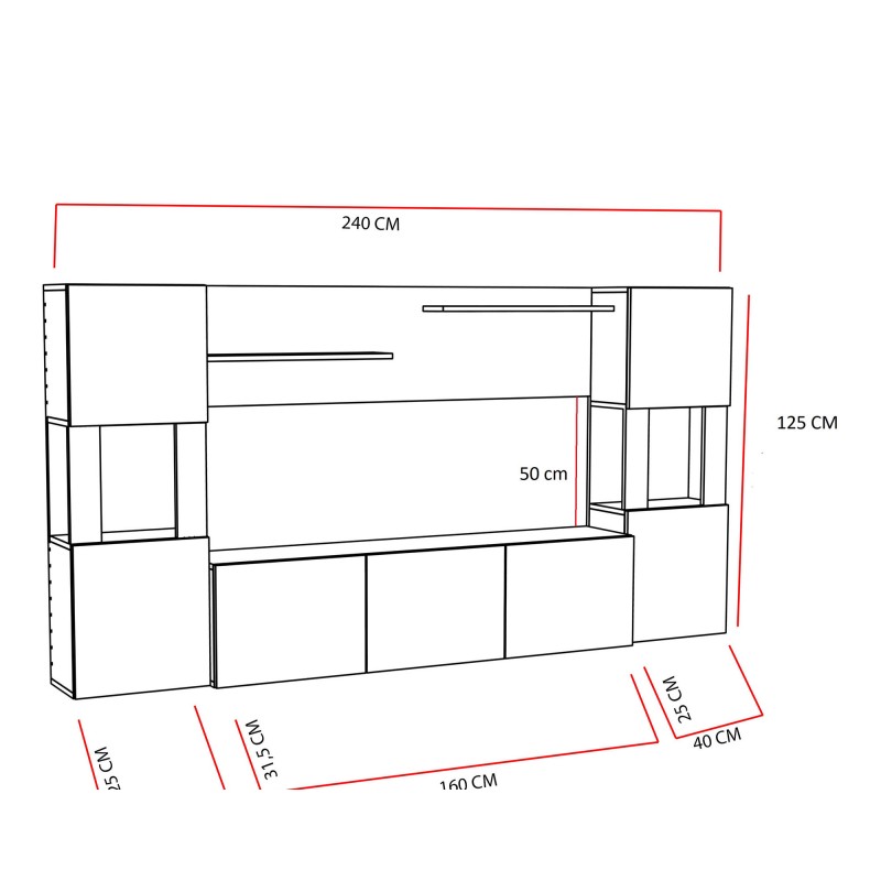 Σύνθεση Τηλεόρασης - Lore - Χρώμα Φυσικό Teak Λευκό - 160x31,5x125εκ