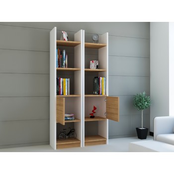 Βιβλιοθήκη - Esbi 102 - Χρώμα Teak & Λευκό - 66x30x150εκ