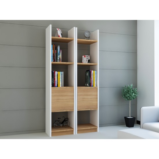 Βιβλιοθήκη - Esbi 102 - Χρώμα Teak & Λευκό - 66x30x150εκ