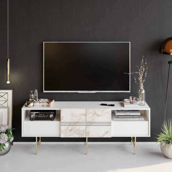 Έπιπλο Τηλεόρασης - Derin - Χρώμα Λευκό - 180x37,1x64,7εκ Έπιπλο Τηλεόρασης - Derin - Χρώμα Λευκό - 180x37,1x64,7εκ