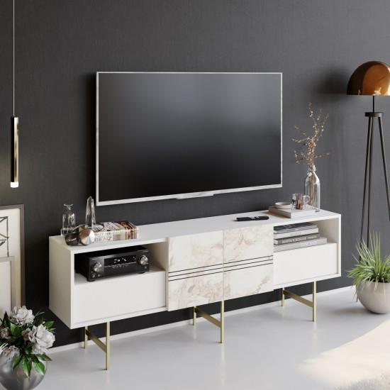 Έπιπλο Τηλεόρασης - Derin - Χρώμα Λευκό - 180x37,1x64,7εκ Έπιπλο Τηλεόρασης - Derin - Χρώμα Λευκό - 180x37,1x64,7εκ