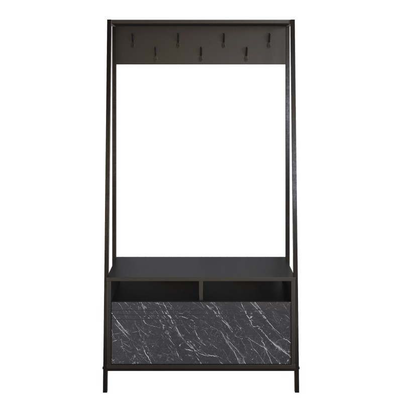 Έπιπλο Εισόδου Devin - Χρώμα Μαύρο με Εφέ Μαρμάρου - 94x35,5x180εκ