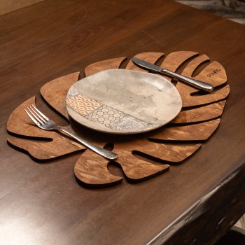 Wooden Table Mat Set (4 Pieces) Monstera - Walnut Walnut