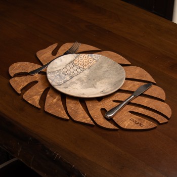 Wooden Table Mat Set (4 Pieces) Monstera - Walnut Walnut