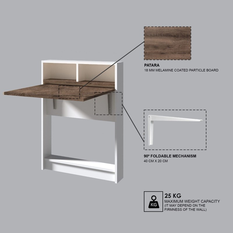 Πτυσσόμενο Τραπέζι Κουζίνας - Bracked - Χρώμα Patara - 70x15x90εκ