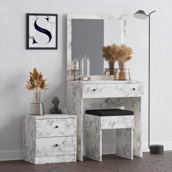 Τουαλέτα Κρεβατοκάμαρας Nice - Carrara - Λευκό Με Εφέ Μαρμάρου