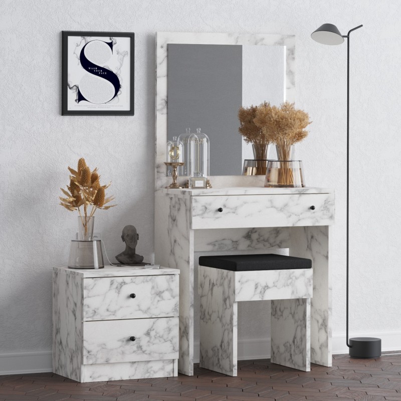 Τουαλέτα Κρεβατοκάμαρας Nice - Carrara - Λευκό Με Εφέ Μαρμάρου