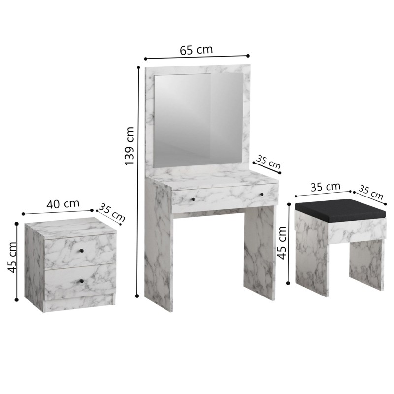 Τουαλέτα Κρεβατοκάμαρας Nice - Carrara - Λευκό Με Εφέ Μαρμάρου