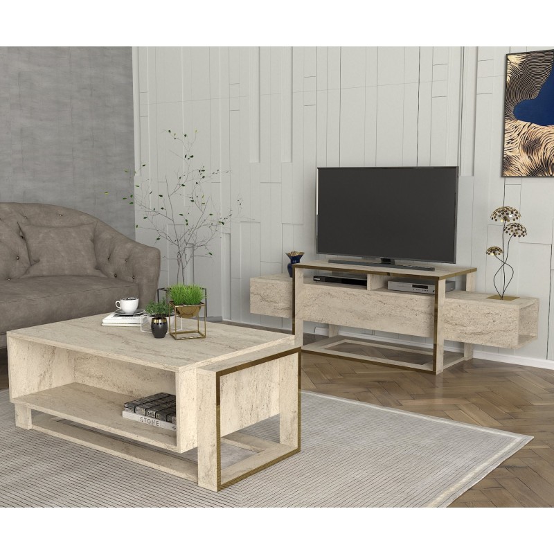 TV Stand Bianco - Travertine Travertine