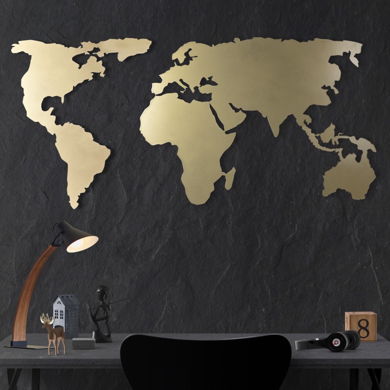 Wallxpert Decorative Metal Wall Accessory World Map Silhouette - Gold Gold