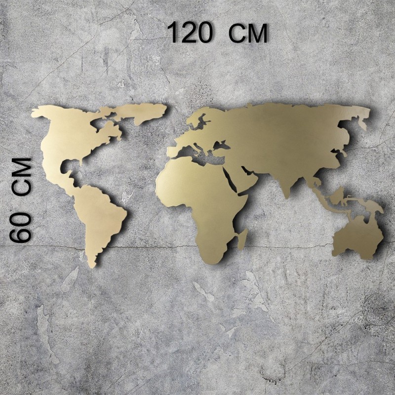 Wallxpert Decorative Metal Wall Accessory World Map Silhouette - Gold Gold