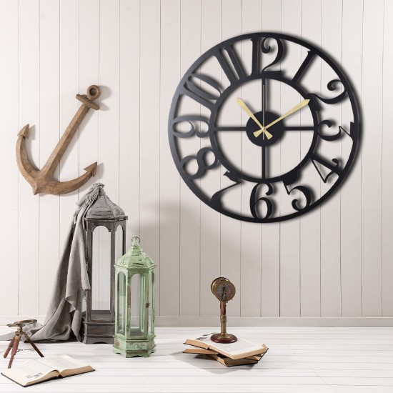 Decorative Metal Wall Clock Circle Black