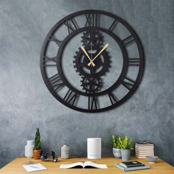 Decorative Metal Wall Clock Gear XL Black