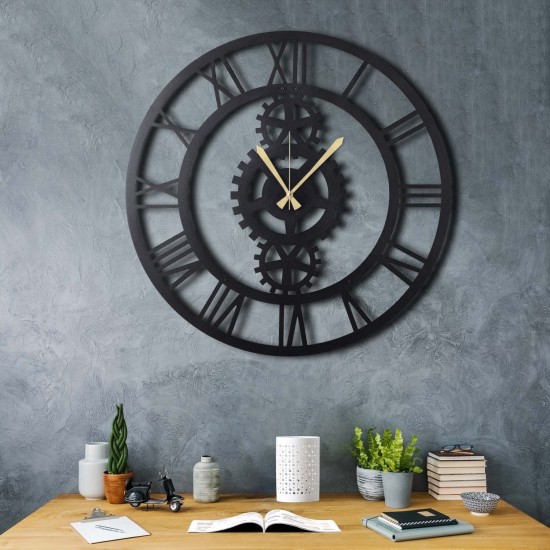 Decorative Metal Wall Clock Gear XL Black Wallxpert Decorative Metal Wall Clock Gear XL Black