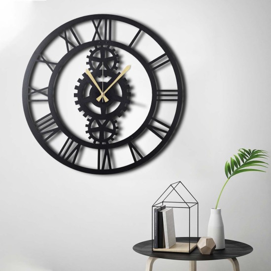 Decorative Metal Wall Clock Gear XL Black Wallxpert Decorative Metal Wall Clock Gear XL Black